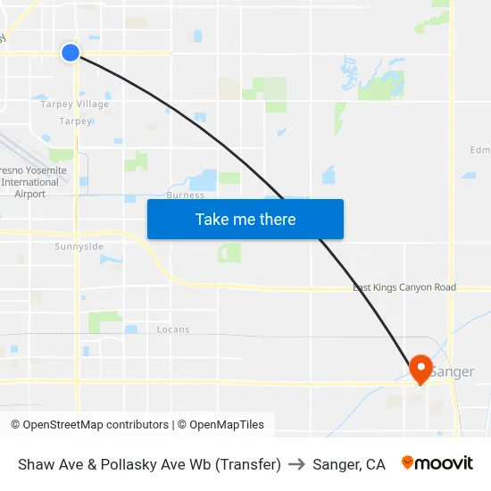 Shaw Ave & Pollasky Ave Wb (Transfer) to Sanger, CA map