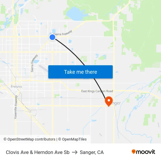 Clovis Ave & Herndon Ave Sb to Sanger, CA map