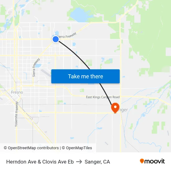 Herndon Ave & Clovis Ave Eb to Sanger, CA map