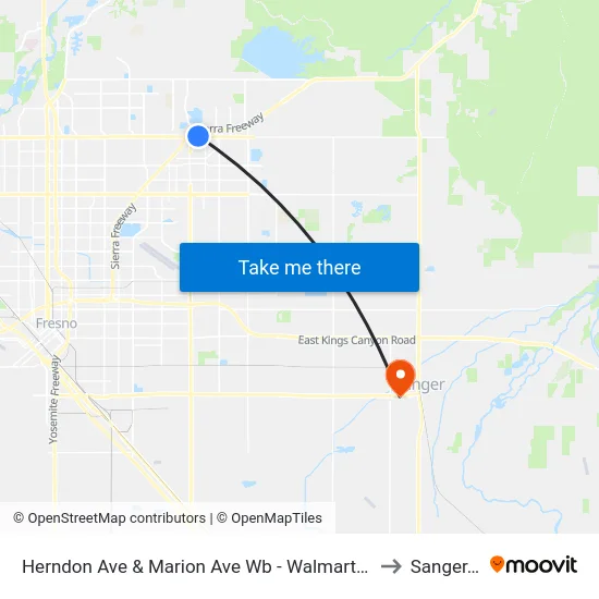 Herndon Ave & Marion Ave Wb - Walmart Supercenter to Sanger, CA map