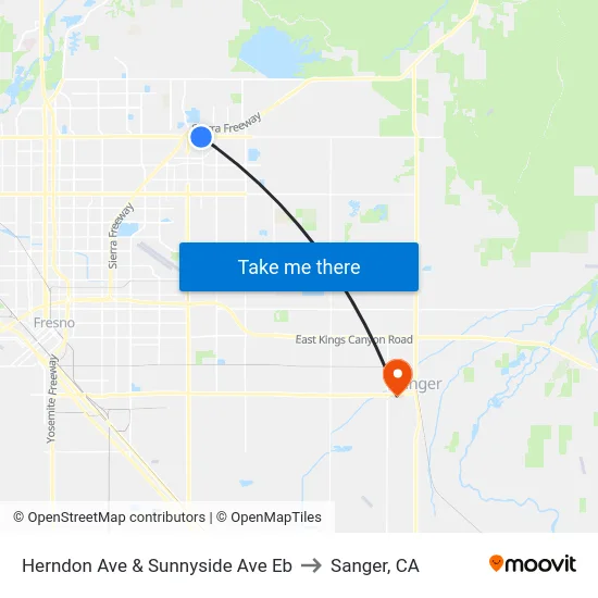Herndon Ave & Sunnyside Ave Eb to Sanger, CA map