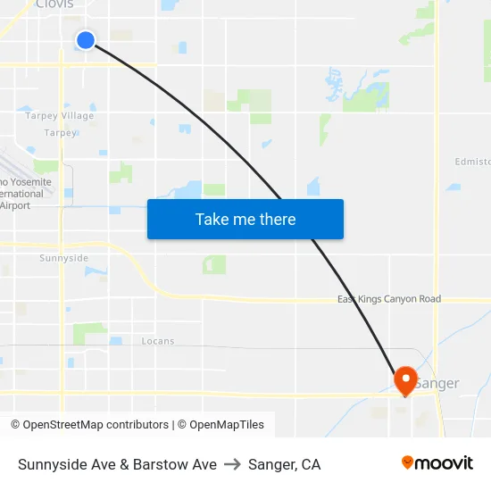 Sunnyside Ave & Barstow Ave to Sanger, CA map