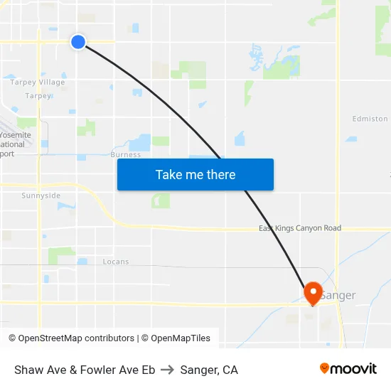 Shaw Ave & Fowler Ave Eb to Sanger, CA map