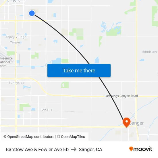 Barstow Ave & Fowler Ave Eb to Sanger, CA map