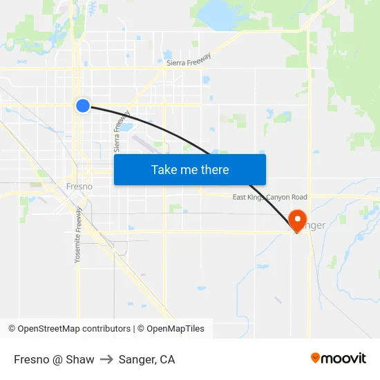 Fresno @ Shaw to Sanger, CA map