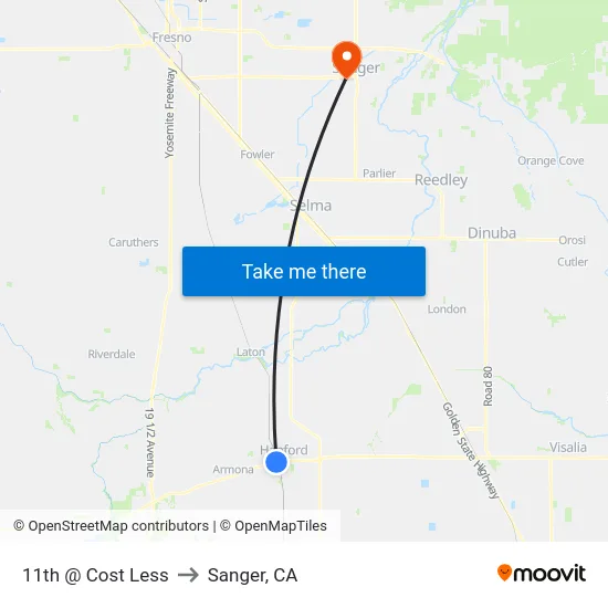 11th @ Cost Less to Sanger, CA map