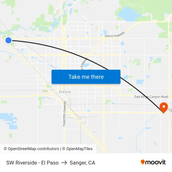 SW Riverside - El Paso to Sanger, CA map