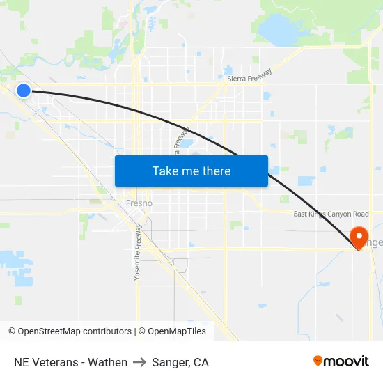 NE Veterans - Wathen to Sanger, CA map