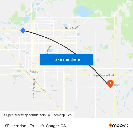 SE Herndon - Fruit to Sanger, CA map