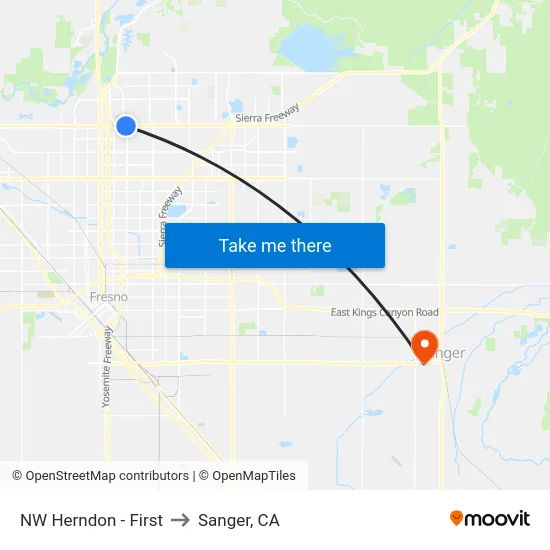 NW Herndon - First to Sanger, CA map