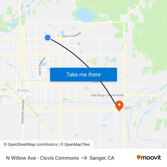 N Willow Ave  - Clovis Commons to Sanger, CA map