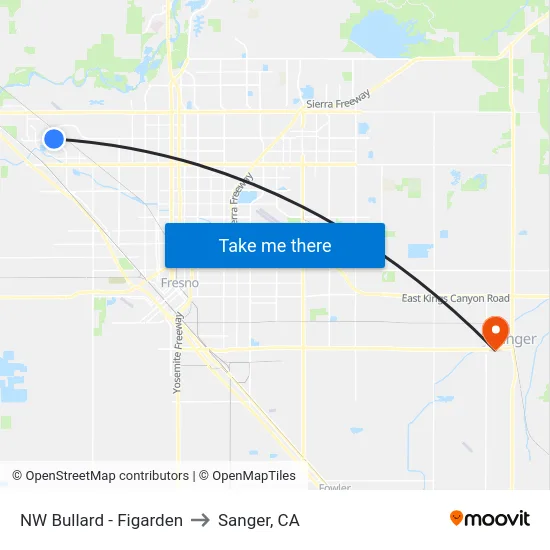 NW Bullard - Figarden to Sanger, CA map