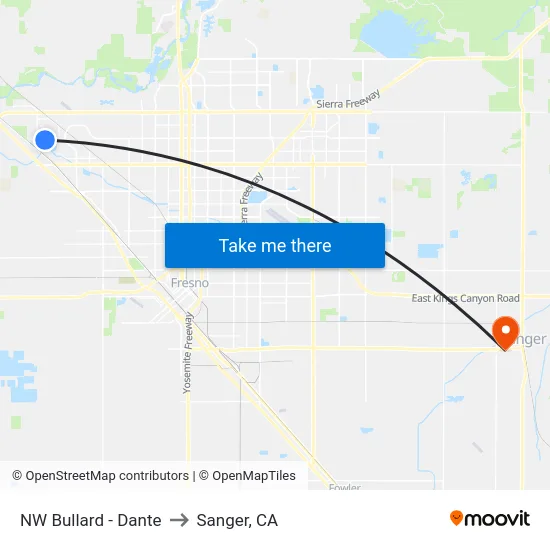 NW Bullard - Dante to Sanger, CA map