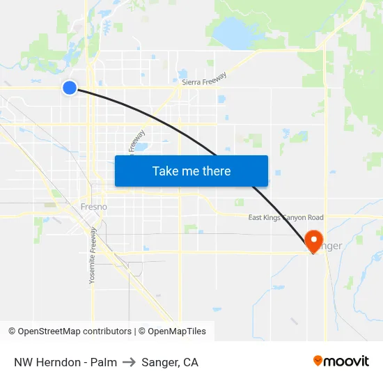 NW Herndon - Palm to Sanger, CA map