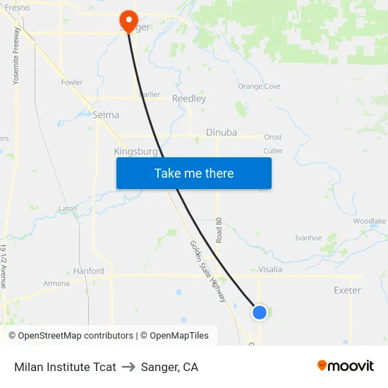 Milan Institute Tcat to Sanger, CA map