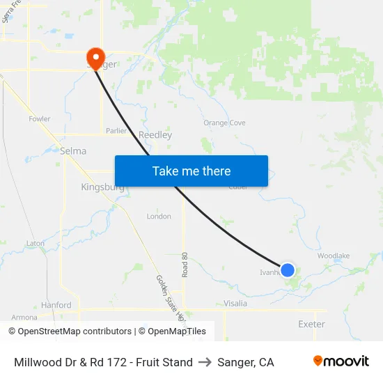 Millwood Dr & Rd 172 - Fruit Stand to Sanger, CA map