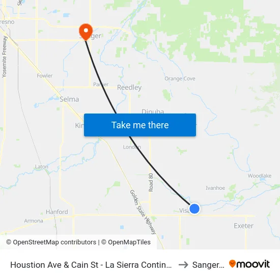 Houstion Ave & Cain St - La Sierra Continuation School to Sanger, CA map