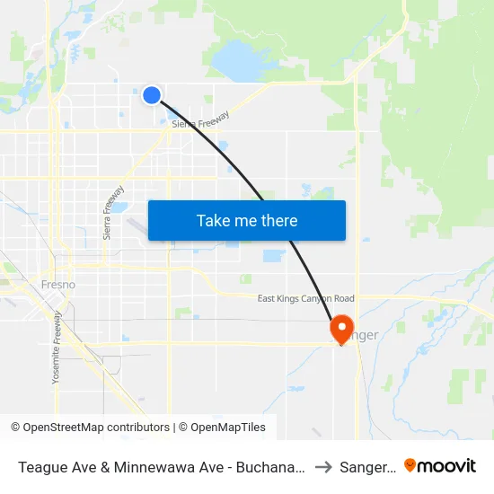 Teague Ave & Minnewawa Ave - Buchanan High School to Sanger, CA map