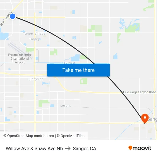 Willow Ave & Shaw Ave Nb to Sanger, CA map