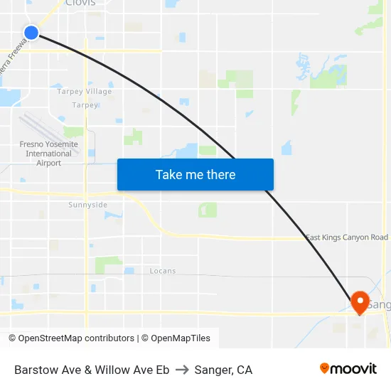 Barstow Ave & Willow Ave Eb to Sanger, CA map