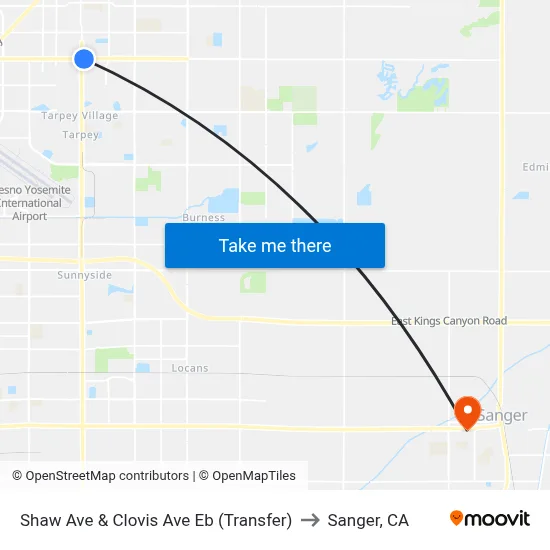 Shaw Ave & Clovis Ave Eb (Transfer) to Sanger, CA map