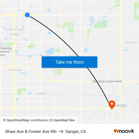 Shaw Ave & Fowler Ave Wb to Sanger, CA map