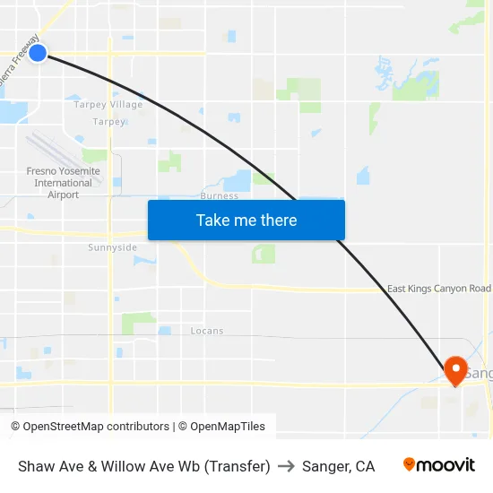 Shaw Ave & Willow Ave Wb (Transfer) to Sanger, CA map