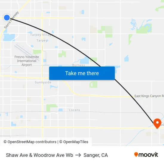 Shaw Ave & Woodrow Ave Wb to Sanger, CA map