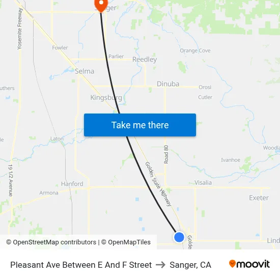 Pleasant Ave Between E And F Street to Sanger, CA map