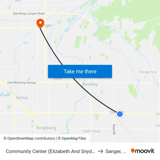 Community Center (Elizabeth And Snyder) to Sanger, CA map