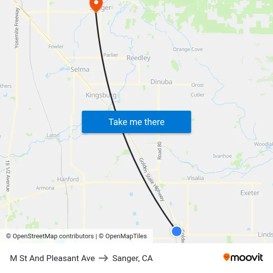 M St And Pleasant Ave to Sanger, CA map