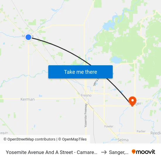 Yosemite Avenue And A Street - Camarena Health to Sanger, CA map