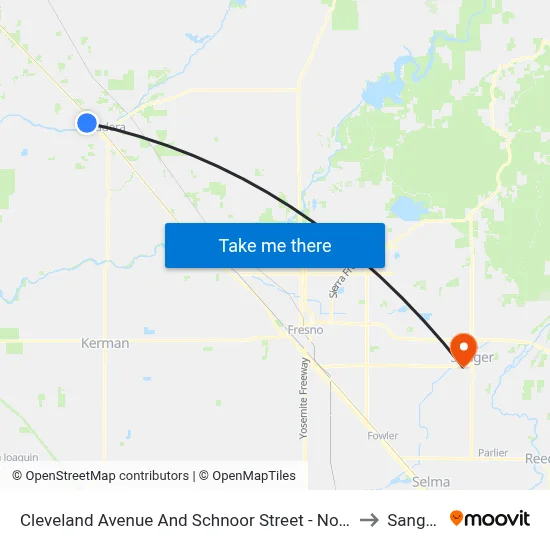 Cleveland Avenue And Schnoor Street - North Point Shopping Mall to Sanger, CA map