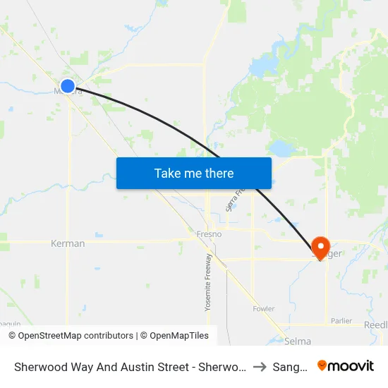 Sherwood Way And Austin Street - Sherwood Square Apartments to Sanger, CA map