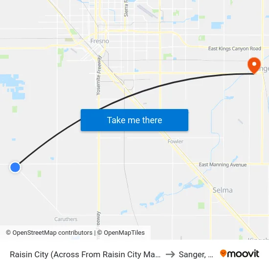 Raisin City (Across From Raisin City Market) to Sanger, CA map