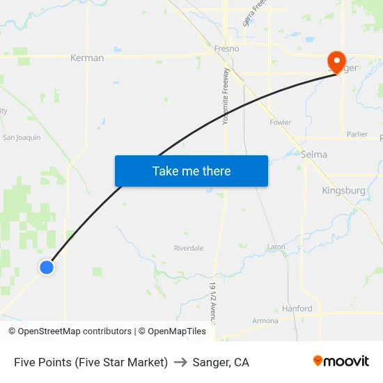 Five Points (Five Star Market) to Sanger, CA map