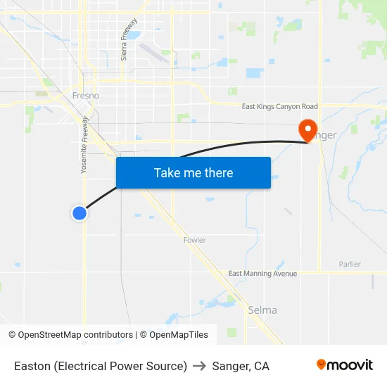 Easton (Electrical Power Source) to Sanger, CA map