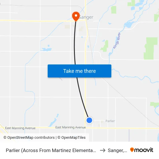 Parlier (Across From Martinez Elementary School) to Sanger, CA map