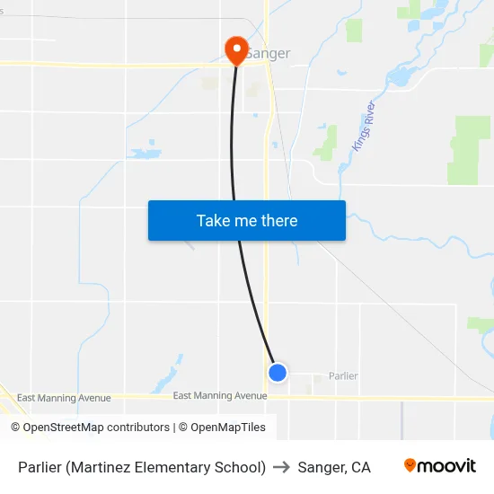 Parlier (Martinez Elementary School) to Sanger, CA map