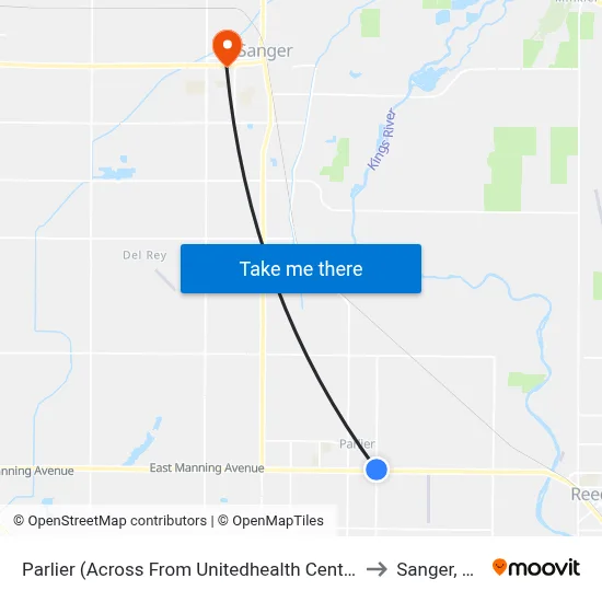 Parlier (Across From Unitedhealth Center) to Sanger, CA map