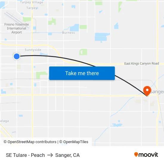 SE Tulare - Peach to Sanger, CA map