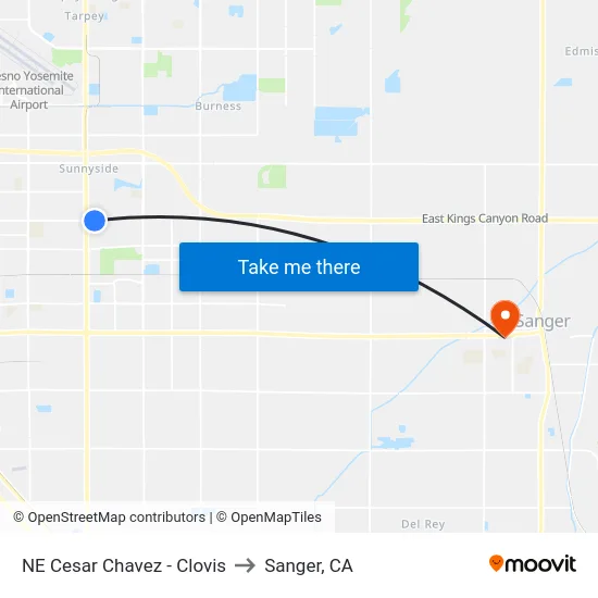 NE Cesar Chavez - Clovis to Sanger, CA map