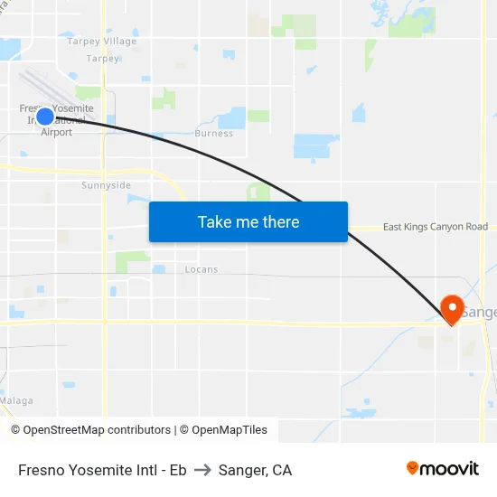 Fresno Yosemite Intl - Eb to Sanger, CA map