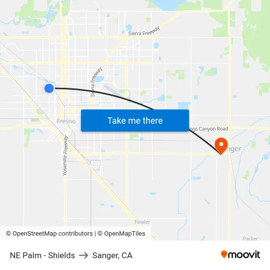 NE Palm - Shields to Sanger, CA map