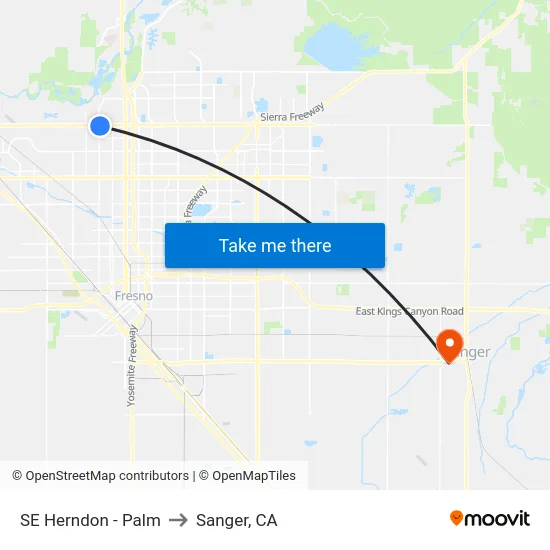 SE Herndon - Palm to Sanger, CA map