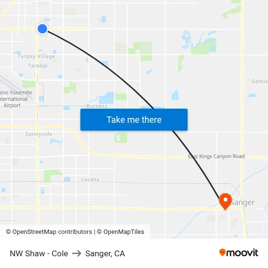 NW Shaw - Cole to Sanger, CA map
