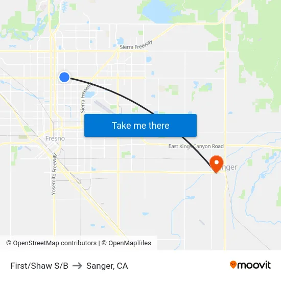 First/Shaw S/B to Sanger, CA map