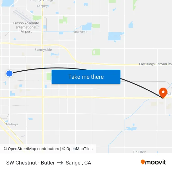 SW Chestnut - Butler to Sanger, CA map