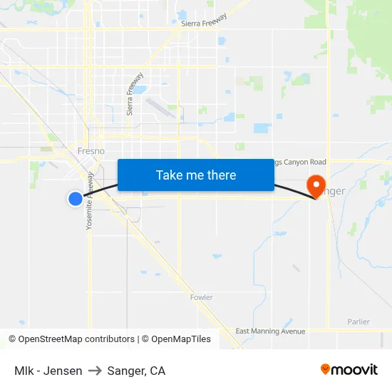 Mlk - Jensen to Sanger, CA map