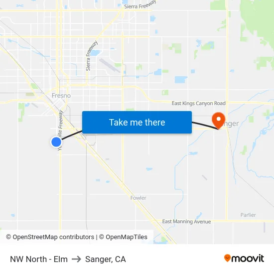 NW North - Elm to Sanger, CA map